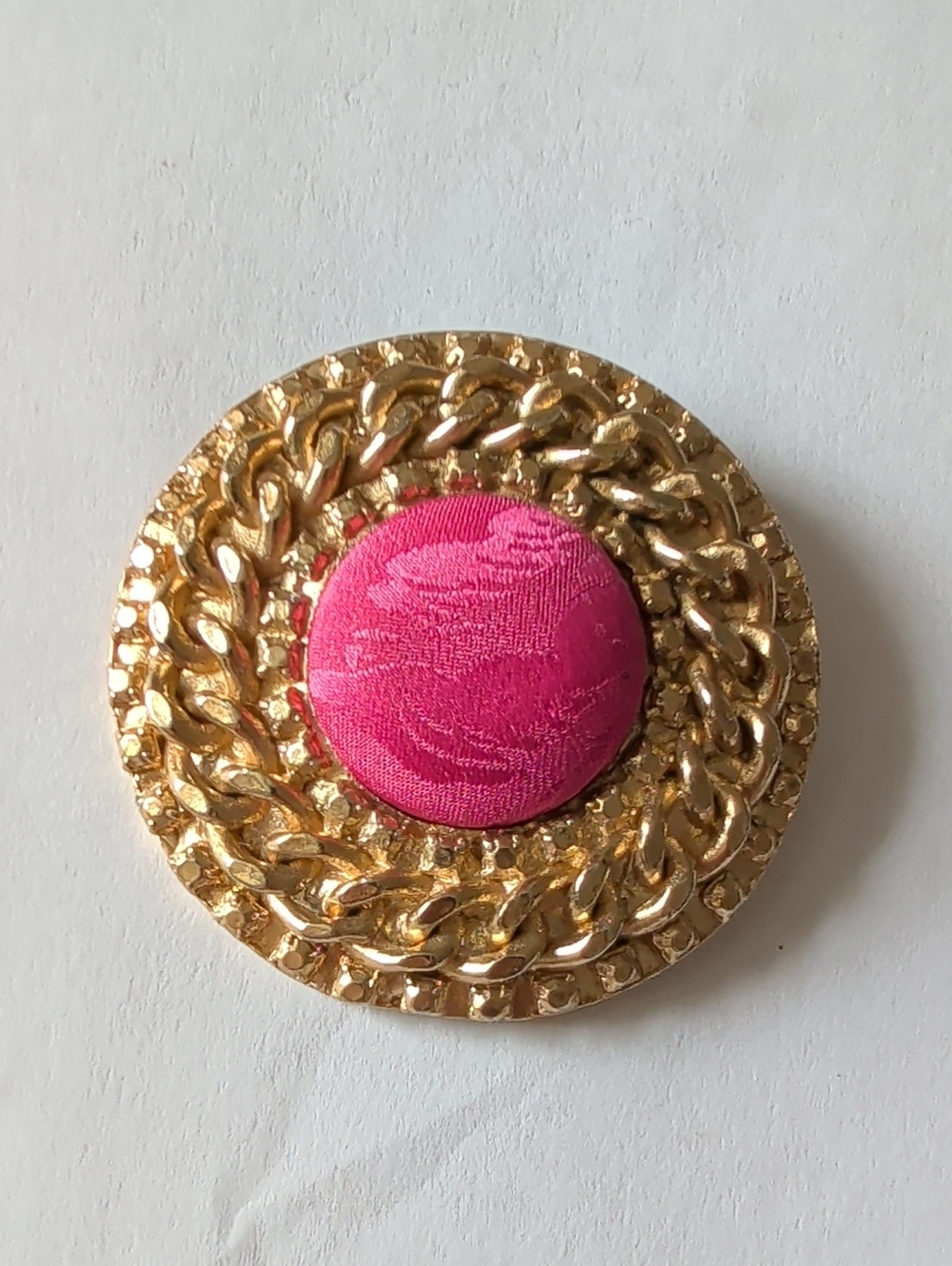 Vintage Gold-Tone Brooch with Bright Pink Center